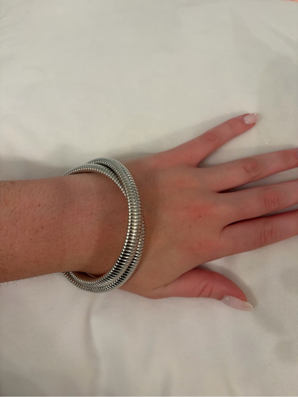 Silver Coil Bangle Bracelet - Women Jewelry